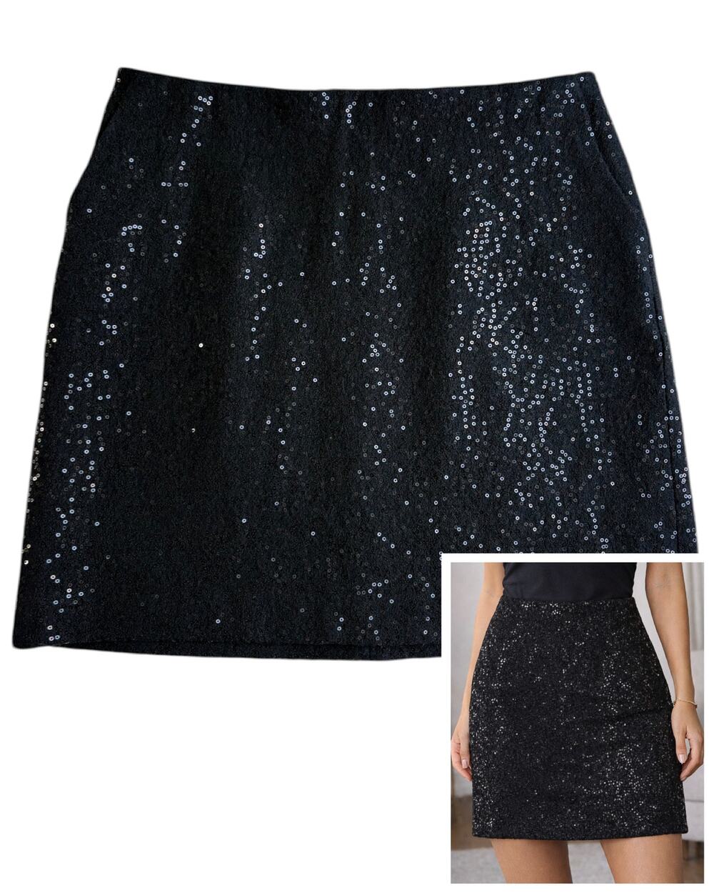 Ann Taylor Petite 6 Black Sequin Wool Blend Mini Skirt Lined Party Cocktail Glam